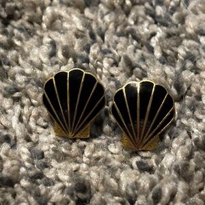 Vintage Black and Gold Shell Earrings